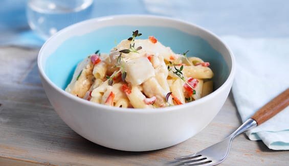 Klippfisk med pasta og ostesaus