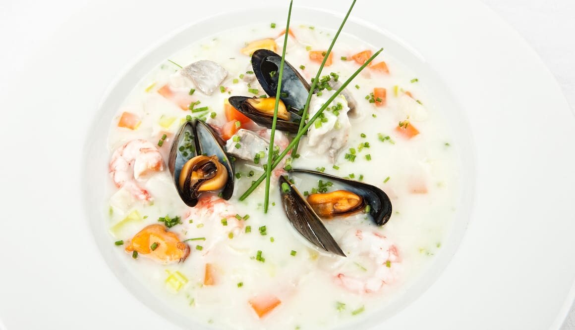 Seisuppe med skalldyr