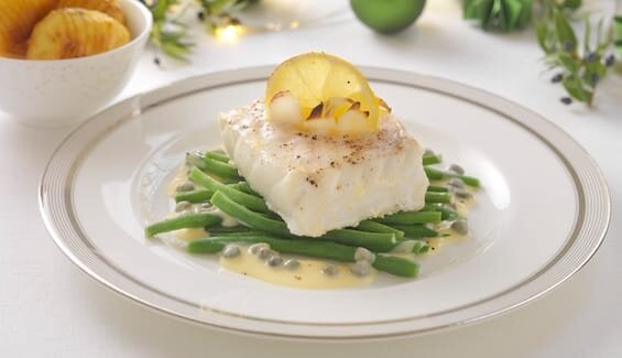 Kveite med kaperssaus og hasselbackpoteter