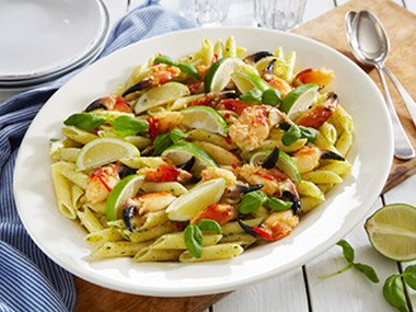 Basilikumpasta med krabbeklør