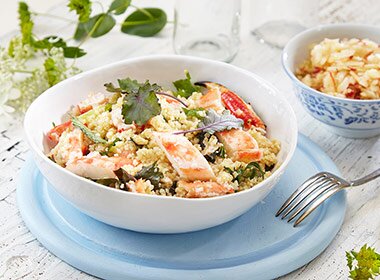 Kongekrabbe i bulgursalat med dressing