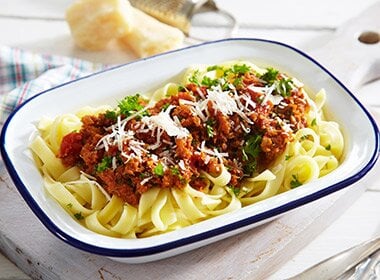 Pasta bolognese med krabbe