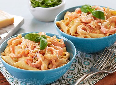 Pasta med reker og crème fraîche