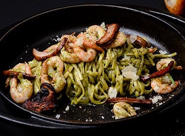 Pasta pesto med reker