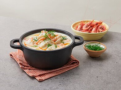 Fiskesuppe med torsk og reker