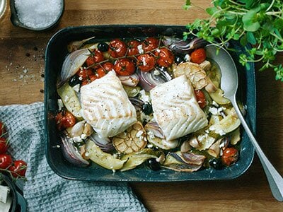 Torsk med greske smaker