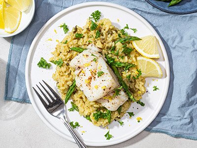 Skrei med aspargesrisotto